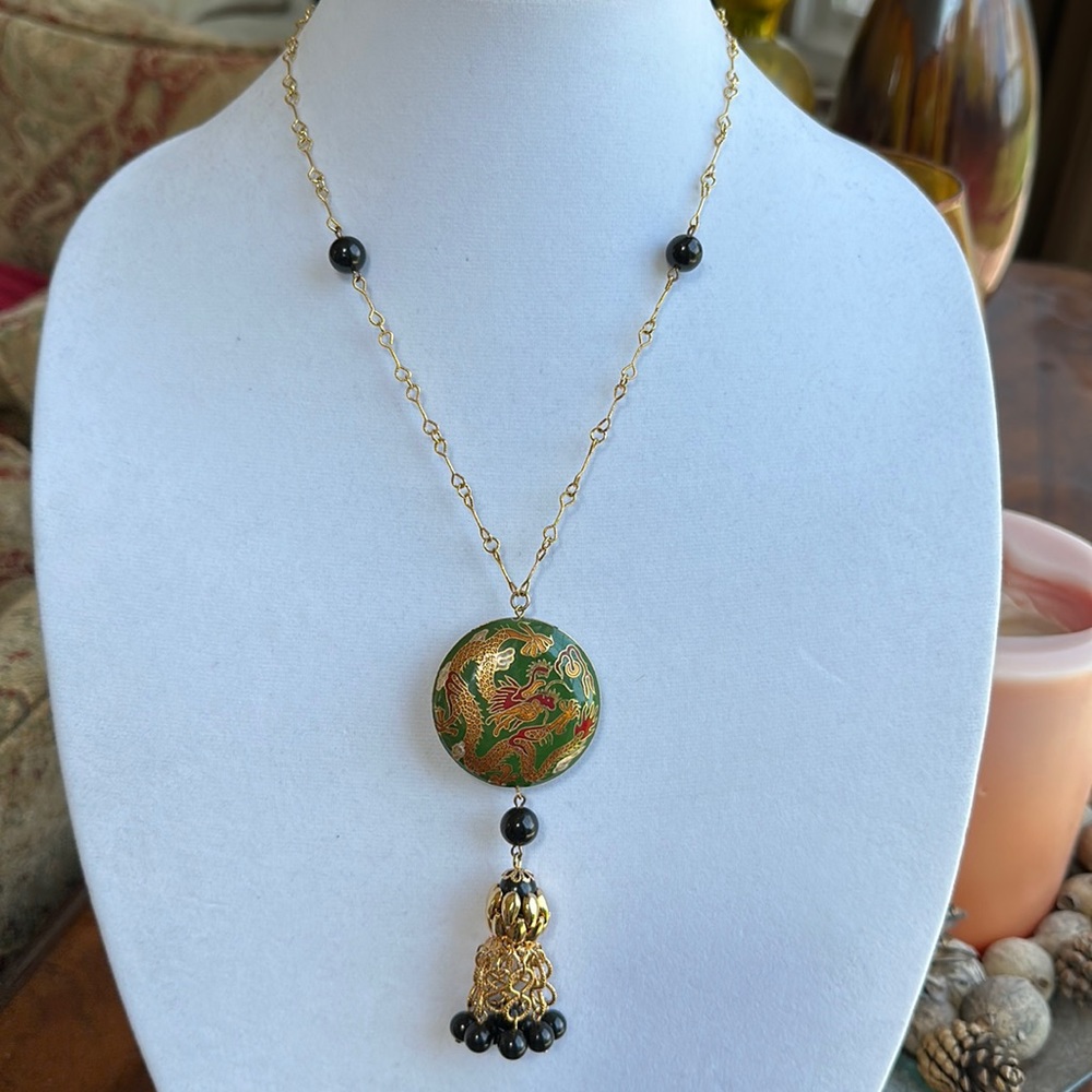 Vintage Hobe Cloisonne Dragon Necklace
